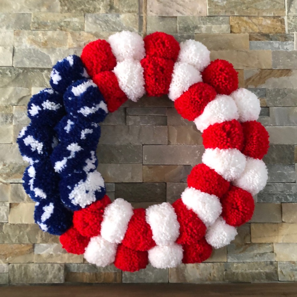 Handmade PomPom Patriot Wreath